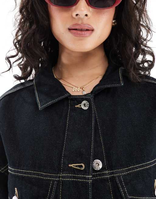 Bershka - Oversized denim jack in donkerblauw met wassing, 2 van 4