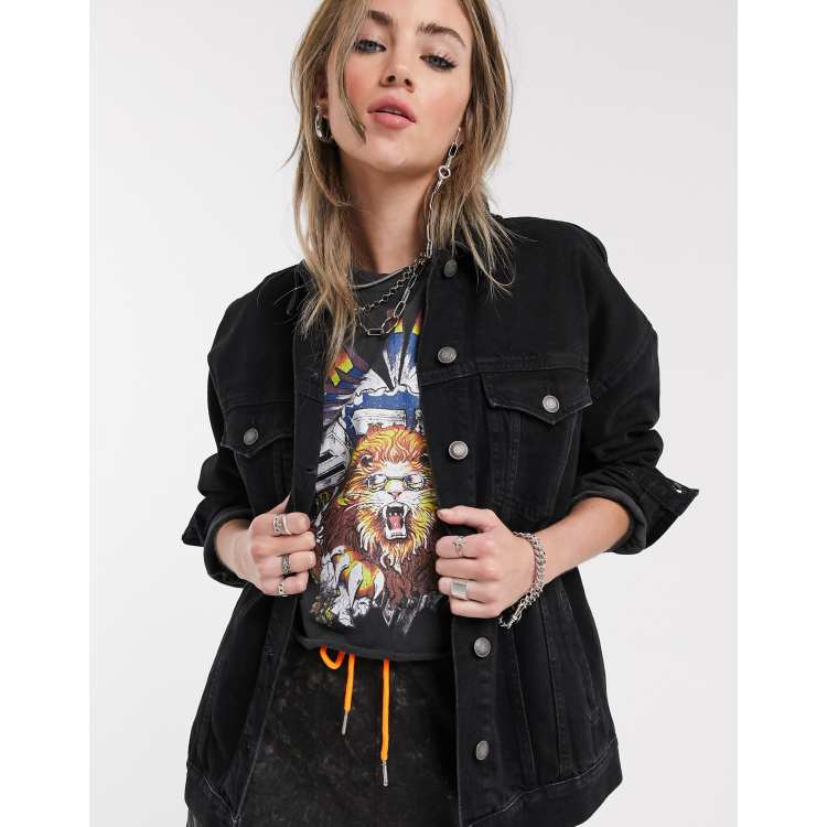 Bershka black denim jacket hotsell