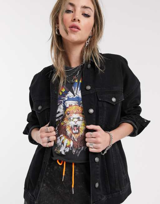 Bershka oversized denim jacket in black