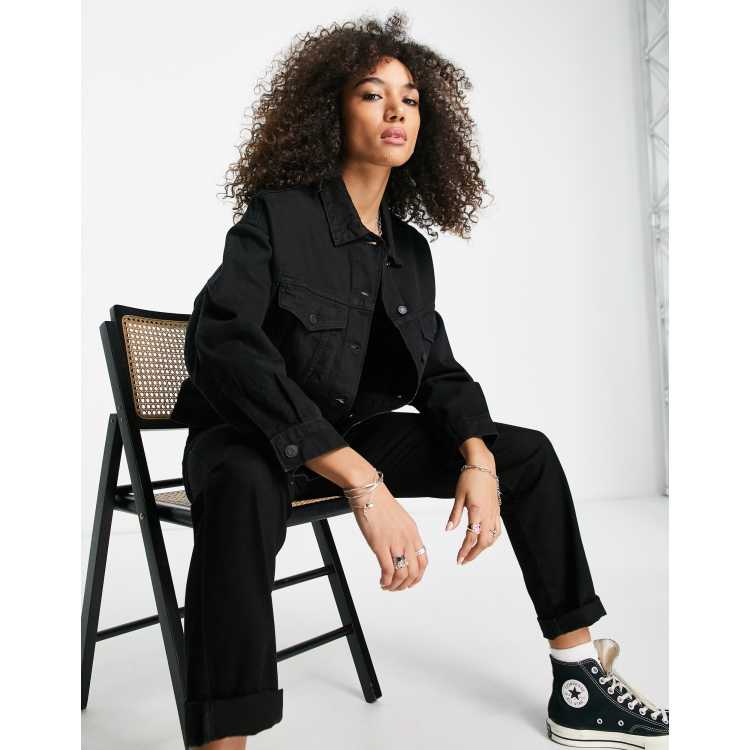 Bershka oversized denim jacket in black ASOS