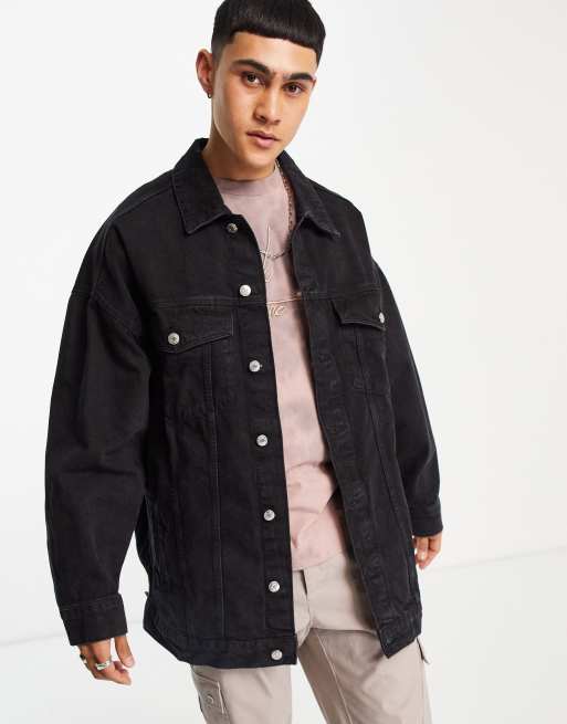 Bershka oversized denim jacket in black