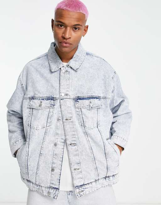 Bershka oversized denim jacket in blue