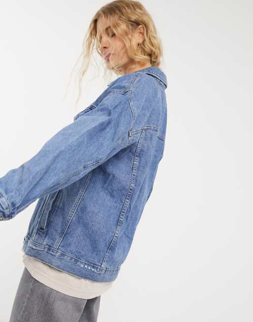 Bershka oversized denim jacket in medium blue