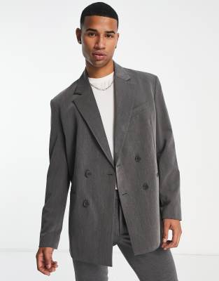 Bershka oversized double breasted blazer in gray - part of a set