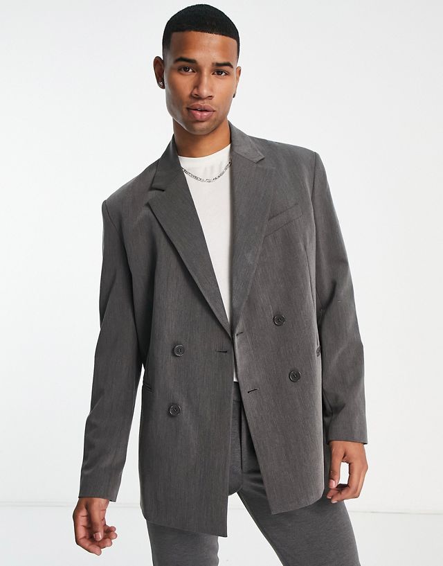 Bershka oversized double breasted blazer in gray - part of a set