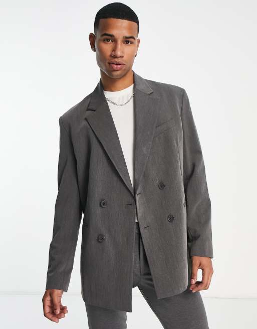 Bershka oversized double breasted blazer in gray - part of a set | ASOS