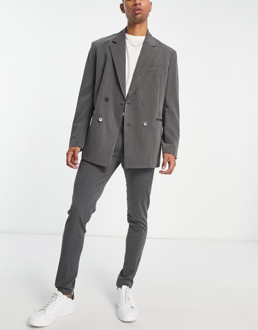 Bershka oversized double breasted blazer in gray - part of a set