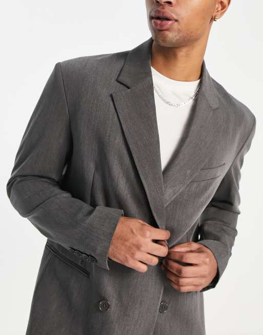 Bershka oversized double breasted blazer in gray - part of a set