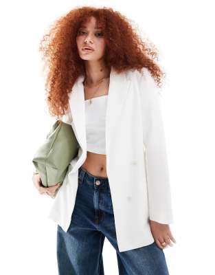 Bershka Oversized Double Breasted Blazer In White