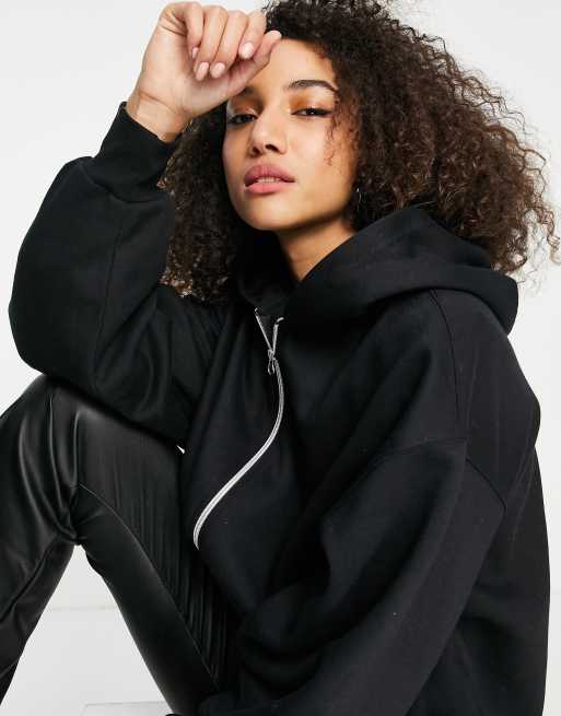 Oversized black zip on sale hoodie