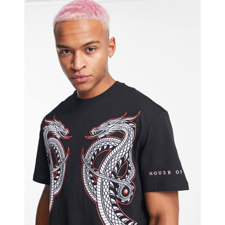 Bershka oversized dragon back print t-shirt black | ASOS