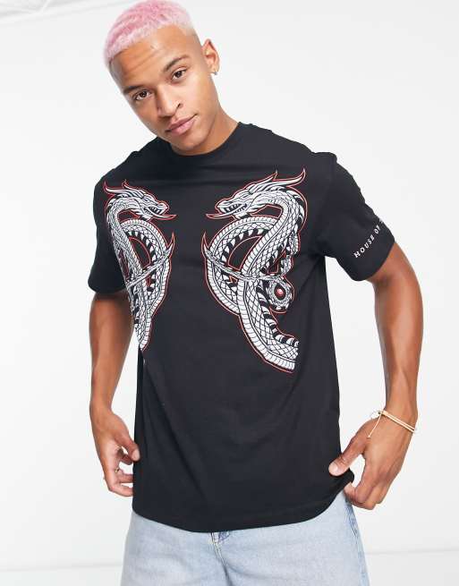 Bershka oversized dragon back print t-shirt black | ASOS