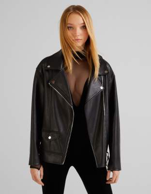 OVERSIZED FAUX LEATHER BIKER JACKET