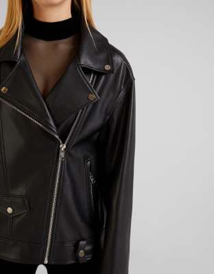 faux leather biker jacket bershka