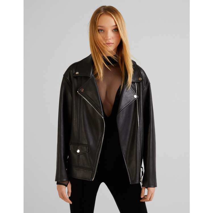 bershka Faux leather overshirt - New - Woman, Bershka