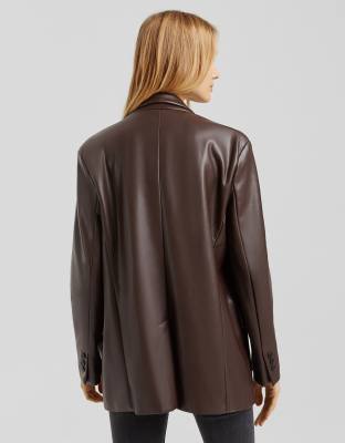 chocolate brown leather blazer