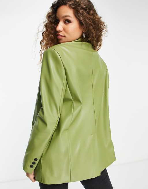 Green cheap leather blazer