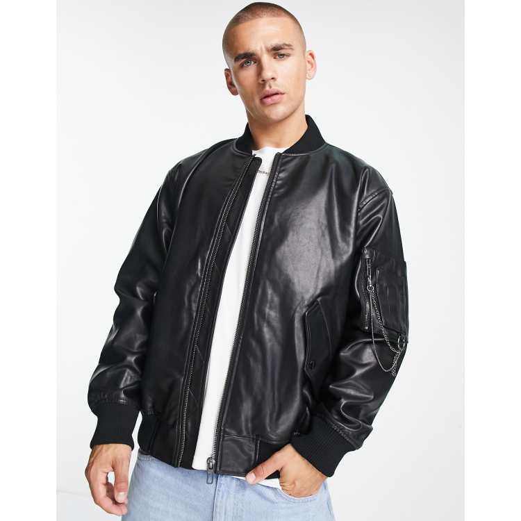 Fake leather 2024 bomber jacket