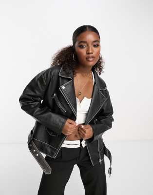 Bershka Oversized Faux Leather Jacket In Black | ModeSens