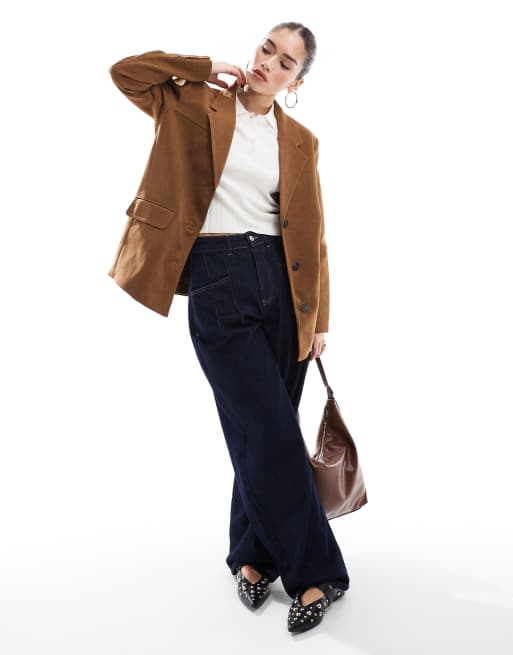 Bershka Oversized Faux Suede Blazer In Brown