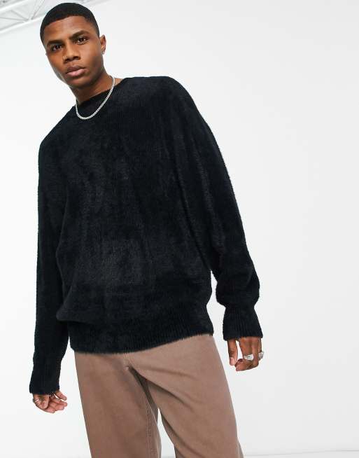 Bershka oversized fluffy jumper in black | ASOS