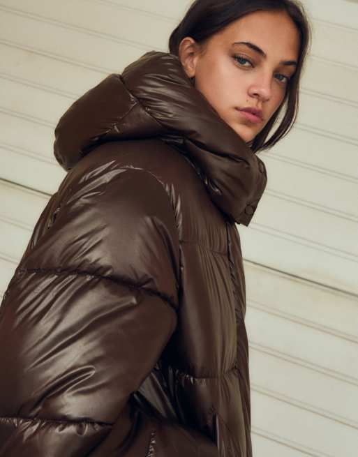 Bershka - Oversized gewatteerd jack met capuchon in bruin, 2 van 5