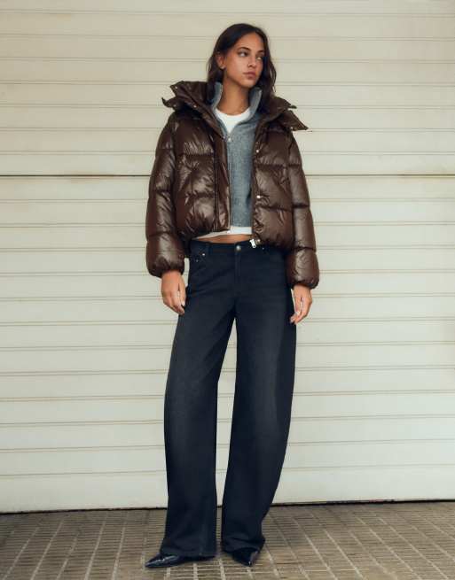 Bershka - Oversized gewatteerd jack met capuchon in bruin, 4 van 5