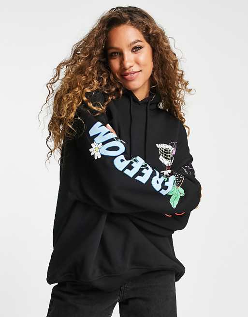 Bershka oversized graffiti logo hoodie in black | ASOS Bershka oversized graffiti logo hoodie in black | ASOS