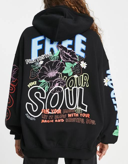 Plus Oversized All Over Graffiti Ear Hoodie