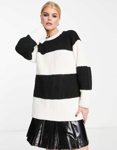 Bershka - Oversized grofgebreide trui in brede zwart-witte strepen - view 1