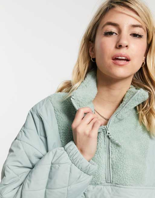 Bershka oversized half zip jacket co-ord with quilting in sage green, 3 of 4
