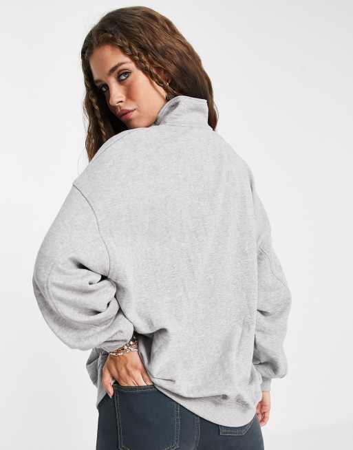 Bershka graphic logo oversized zip up hoodie in gray