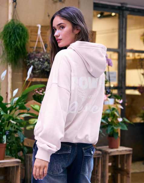 Bershka oversized hoodie met print in roze - view 1