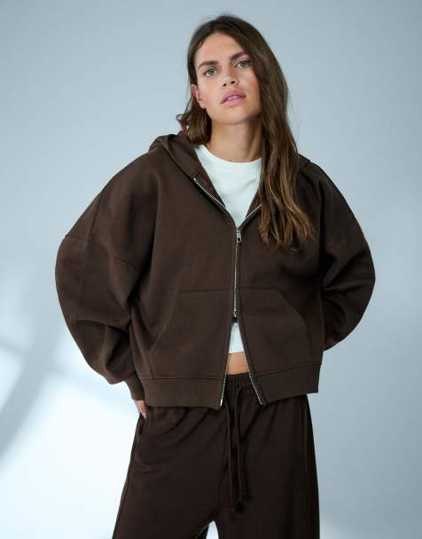 Bershka - Oversized hoodie met rits in bruin - view 1