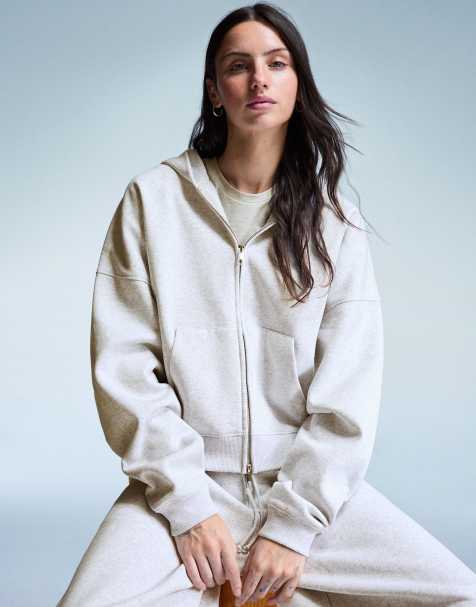 Bershka - Oversized hoodie met rits in lichtgrijs - view 1