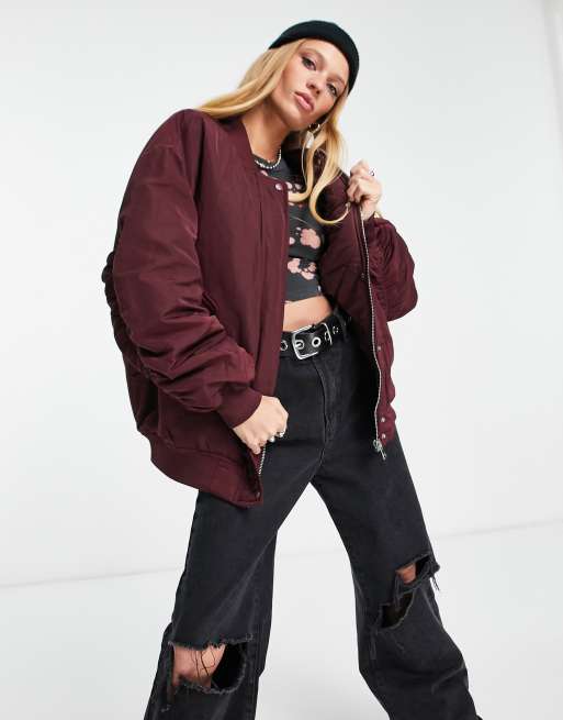 Bershka - Oversized jack in bordeauxrood