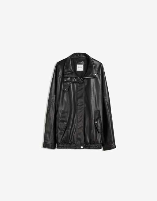 Bershka - Oversized jack van imitatieleer in zwart, 2 van 4