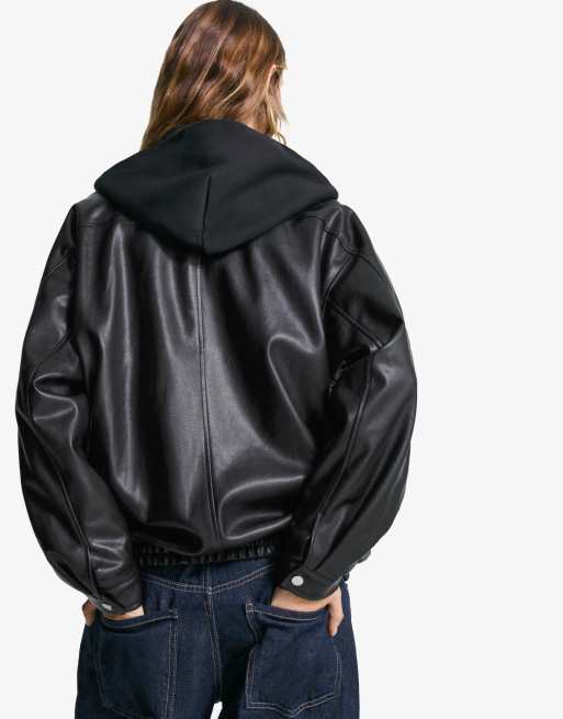 Bershka - Oversized jack van imitatieleer in zwart, 3 van 4