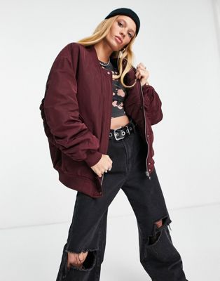 Bershka oversized jacket in burgundy - ASOS Price Checker