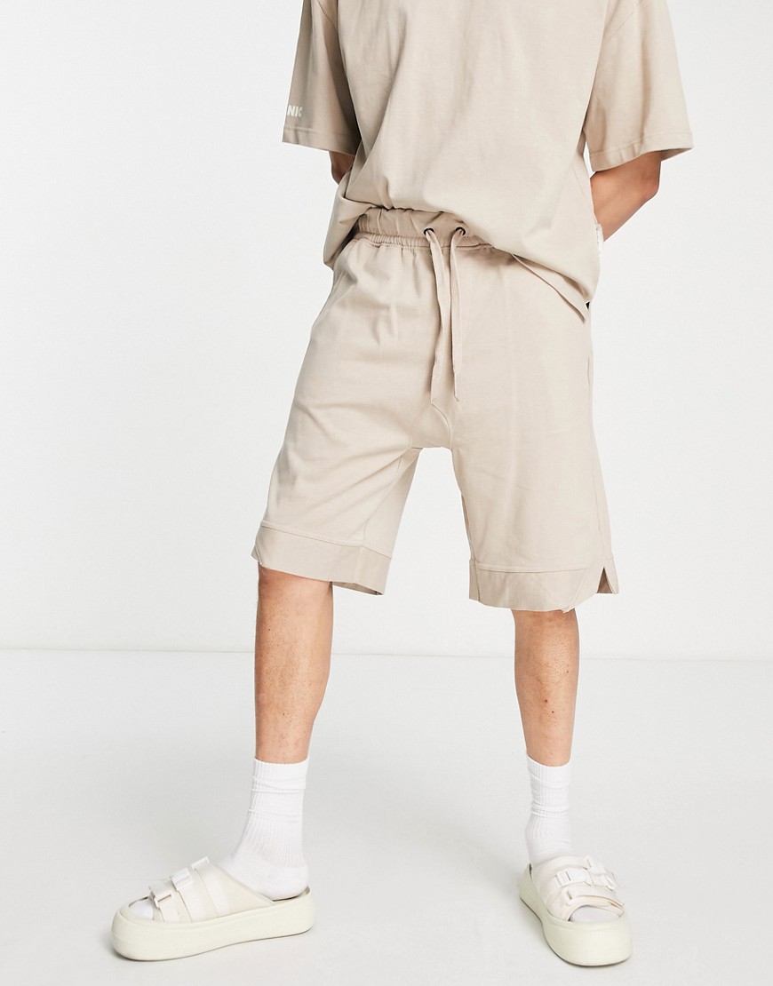 oversized jersey shorts in beige - part of a set-Brown