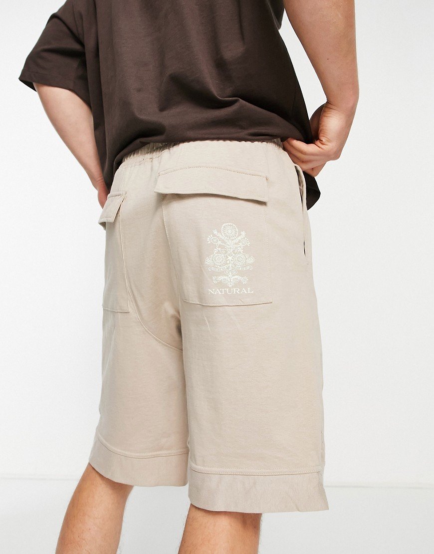 Bershka Oversized Jersey Shorts In Beige - Part Of A Set-brown
