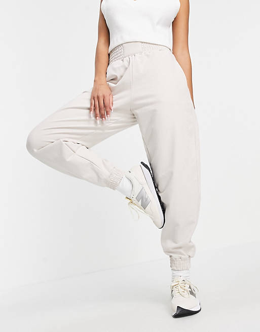 Bershka oversized jogger with waistband detail in beige