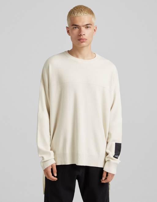 Bershka oversized jumper with zips in ecru | ASOS