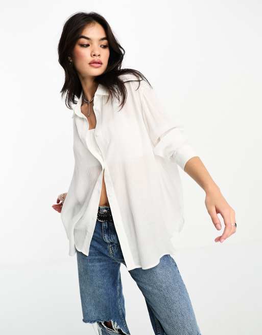 Bershka - Oversized katoenen overhemd in wit, deel van co-ord set