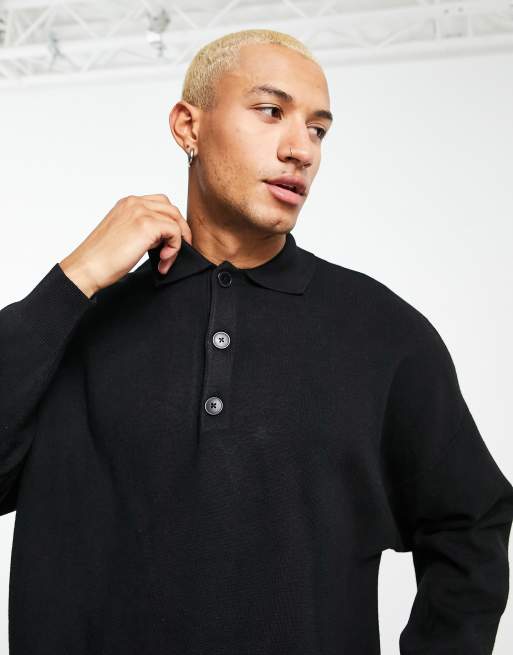 Bershka oversized knitted polo in black ASOS