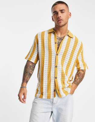 Bershka oversized knitted polo in mustard