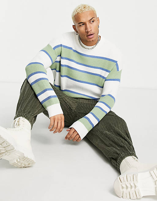 Bershka oversized knitted stripe jumper in multi | ASOS
