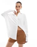 [Bershka] Bershka oversized linen shirt in white XS WHITE