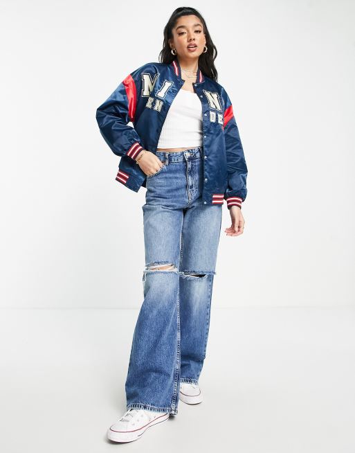 BOSS - Satin bomber jacket with stripes and branding