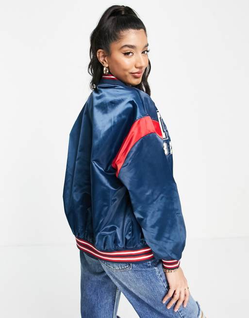 BOSS - Satin bomber jacket with stripes and branding